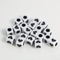 Enamel Acrylic Beads, Cube, DIY, white and black Approx [