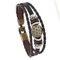 PU Leather Cord Bracelets, PVC Leather, with Copper Coated Plastic & Zinc Alloy, plated, vintage & for man, 12mm .5 cm 