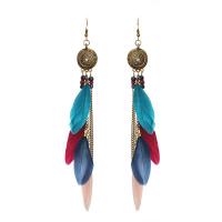 Mode boucle d'oreille plume, alliage de zinc, avec plume, forme de plume, Placage, bijoux de mode, plus de couleurs à choisir Vendu par paire