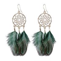 Fashion Feather Earring , Zinc Alloy, with Feather, plated, fashion jewelry 105mm 
