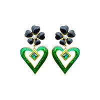 Plastic Pearl Zinc Alloy Earring, with Plastic Pearl, Heart, Vacuum Ion Plating, fashion jewelry & enamel & with rhinestone 