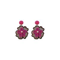 Plastic Pearl Zinc Alloy Earring, with Seedbead & Cloth & Plastic Pearl, Flower, plated, fashion jewelry, pink 