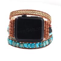 Watch Band, Wax Cord, with turquoise & 304 Stainless Steel, fashion jewelry & Unisex, blue 