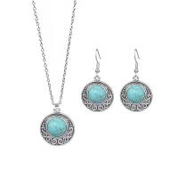 Turquoise Zinc Alloy Jewelry Sets, earring & necklace, with turquoise, silver color plated, fashion jewelry & for woman, two different colored cm 
