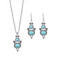 Turquoise Zinc Alloy Jewelry Sets, with turquoise, silver color plated, 2 pieces & fashion jewelry & for woman cm 
