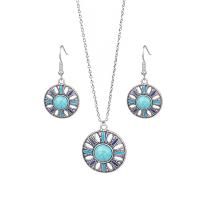 Turquoise Zinc Alloy Jewelry Sets, with turquoise, plated, 2 pieces & fashion jewelry & for woman & enamel cm 