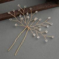 Hair Stick, Zinc Alloy, with Crystal, fashion jewelry & for woman, golden 
