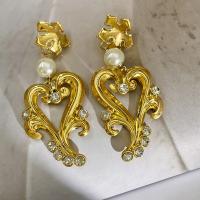 Plastic Pearl Zinc Alloy Earring, with Plastic Pearl, fashion jewelry & for woman & with rhinestone, golden, 98mm 