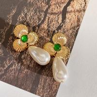 Plastic Pearl Zinc Alloy Earring, with Plastic Pearl, fashion jewelry & for woman & with rhinestone, golden, 45mm 