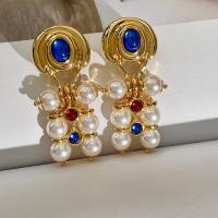 Plastic Pearl Zinc Alloy Earring, with Plastic Pearl, fashion jewelry & for woman & with rhinestone, golden, 55mm 