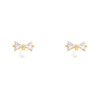 Plastic Pearl Zinc Alloy Earring, with Plastic Pearl, Bowknot, gold color plated, fashion jewelry & for woman & with rhinestone, golden 