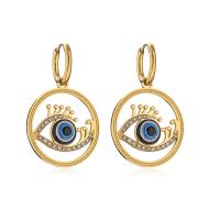 Evil Eye Earrings, Titanium Steel, real gold plated & micro pave cubic zirconia & for woman & hollow 