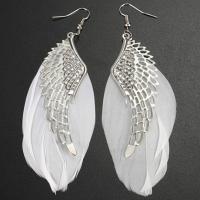 Fashion Feather Earring , Zinc Alloy, with Feather, silver color plated, fashion jewelry & for woman, white 