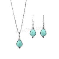 Turquoise Zinc Alloy Jewelry Sets, earring & necklace, with turquoise, plated, fashion jewelry & for woman & enamel, two different colored cm 