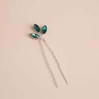 Hair Stick, Zinc Alloy, fashion jewelry & for woman & with rhinestone, green 