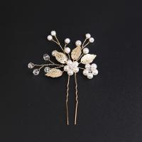 Hair Stick, Zinc Alloy, with Crystal & Plastic Pearl, handmade, fashion jewelry & for woman, golden 