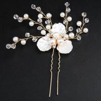 Hair Stick, Brass, with Crystal & Plastic Pearl, fashion jewelry & for woman, golden 