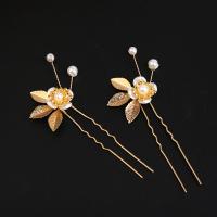Hair Stick, Brass, with Plastic Pearl, handmade, fashion jewelry & for woman, golden 