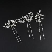 Hair Stick, Zinc Alloy, handmade, three pieces & for woman & with rhinestone, silver color 