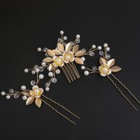Brass Headband Kit, hair comb & hair stick, with Crystal & Plastic Pearl, handmade, three pieces & fashion jewelry & for woman, golden, 100*75mm,100*50mm [