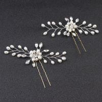 Hair Stick, Brass, with Plastic Pearl & Iron, handmade & for woman & with rhinestone 