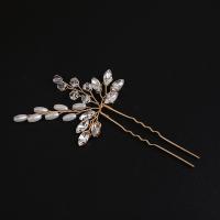 Hair Stick, Brass, with Crystal & Plastic Pearl, handmade, fashion jewelry & for woman & with rhinestone, golden 
