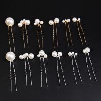 Hair Stick, Brass, with Plastic Pearl, handmade, 6 pieces & fashion jewelry & for woman 85*20mm,72*30mm,75*22mm,72*20mm,72*18mm 