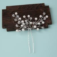 Hair Stick, Zinc Alloy, with Crystal & Plastic Pearl, handmade, fashion jewelry & for woman, silver color 