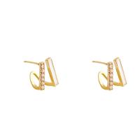 Cubic Zirconia Micro Pave Brass Earring, high quality plated & micro pave cubic zirconia & for woman & enamel, golden, 11mm 