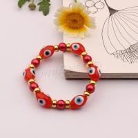 Evil Eye Lampwork Bracelets, with Plastic Pearl & Zinc Alloy, Drum, gold color plated, Bohemian style & Unisex & evil eye pattern Inner Approx 54mm [