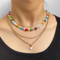 Evil Eye Jewelry Necklace, Zinc Alloy, with Plastic Pearl, Heart, gold color plated, fashion jewelry & multilayer & for woman, multi-colored Approx 53.5 cm, Approx 40 cm 