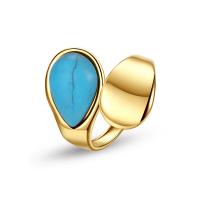 Gemstone Stainless Steel Finger Ring, 316 Stainless Steel, with turquoise, Vacuum Ion Plating, fashion jewelry & for woman, two different colored, 12.5mm 
