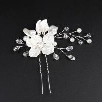 Hair Stick, Zinc Alloy, with Plastic Pearl, handmade, fashion jewelry & for woman & with rhinestone, silver color 