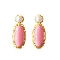 Plastic Pearl Zinc Alloy Earring, with Plastic Pearl, fashion jewelry & for woman & enamel, 35mm 