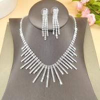 Rhinestone Jewelry Set, earring & necklace, with Brass, with 15cm extender chain, silver color plated, for woman, 11.2cm cm 