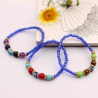 Evil Eye Lampwork Bracelets, with Gemstone & Zinc Alloy, Round, gold color plated, Bohemian style & evil eye pattern & for woman 5mm,8mm, Inner Approx 54mm 
