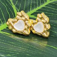 Stainless Steel Stud Earring, 304 Stainless Steel, with Shell, Heart, plated, fashion jewelry 