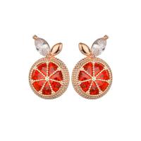Crystal Jewelry Earring, Brass, with Crystal, Orange, plated, fashion jewelry & for woman 