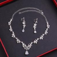 Crystal Jewelry Sets, Zinc Alloy, earring & necklace, with Crystal, silver color plated, 2 pieces & for woman & with rhinestone, silver color, 40mm Approx 18.9 Inch 