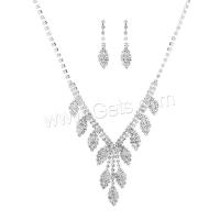 Rhinestone Jewelry Set, earring & necklace, with Brass, silver color plated, for woman, 8.5cm cm 