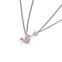 Couple Stainless Steel Necklace, Titanium Steel, heart and key, polished, 2 pieces & sideways chain & with letter pattern & for couple & enamel, original color Approx 23.6 Inch 