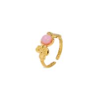 Gemstone Stainless Steel Finger Ring, 304 Stainless Steel, with Natural Stone, Flower, 18K gold plated, adjustable & for woman 8mm 