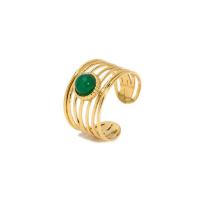 Gemstone Stainless Steel Finger Ring, 304 Stainless Steel, with Natural Stone, real gold plated, adjustable & for woman & hollow 13mm 