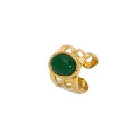 Gemstone Stainless Steel Finger Ring, 304 Stainless Steel, with Natural Stone, real gold plated, adjustable & for woman & hollow 18mm 