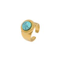Gemstone Stainless Steel Finger Ring, 304 Stainless Steel, with Natural Stone, real gold plated, adjustable & for woman 15.5mm 