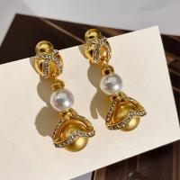 Plastic Pearl Zinc Alloy Earring, with Plastic Pearl, real gold plated, fashion jewelry & for woman & with rhinestone, golden, 47mm 