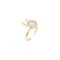 Cubic Zirconia Micro Pave Brass Finger Ring, Rabbit, high quality plated & micro pave cubic zirconia & for woman, golden 