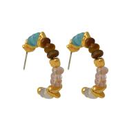 Gemstone Stud Earring, metal, con Piedra natural, chapado en color dorado, Joyería & para mujer, 28x25mm, Vendido por Par