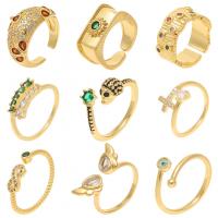 Cubic Zirconia Micro Pave Brass Finger Ring, real gold plated, Adjustable & fashion jewelry & micro pave cubic zirconia & for woman, multi-colored 