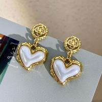 Plastic Pearl Zinc Alloy Earring, with Plastic Pearl, Heart, real gold plated, fashion jewelry & for woman, 40mm 